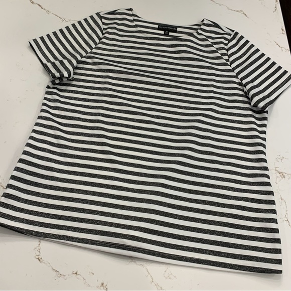 Brooke Shields Timeless Short Sleeve Metallic Striped Blouse Woman’s Size XL - Picture 1 of 11
